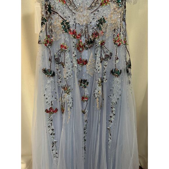 Mac Duggal Flounce Sleeve Embellished Dress Periwinkle Size 12 NWT 20436 MOB - Picture 14 of 16